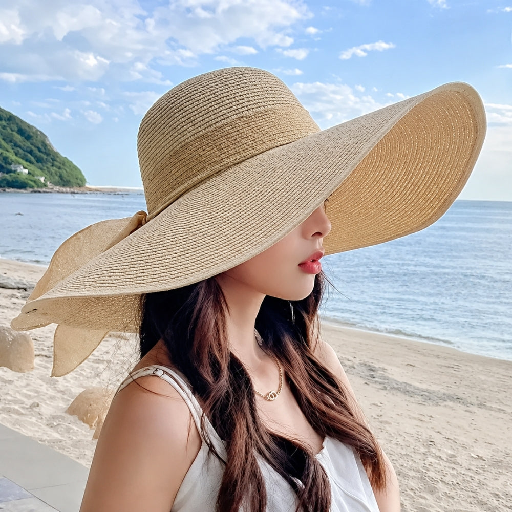 SOLANE ワイドブリムリボンストローハット