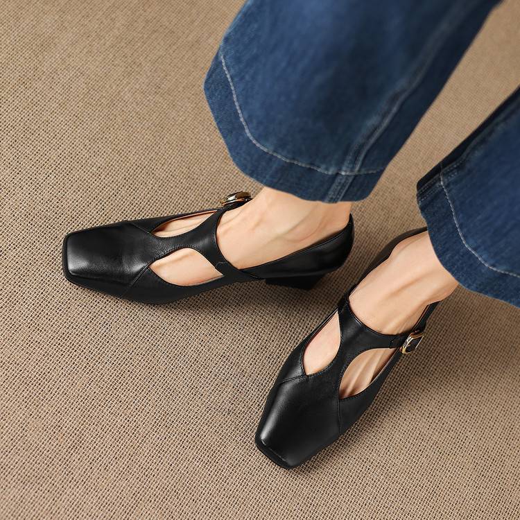 Veyla スクエアトゥ 本革ヒールパンプス