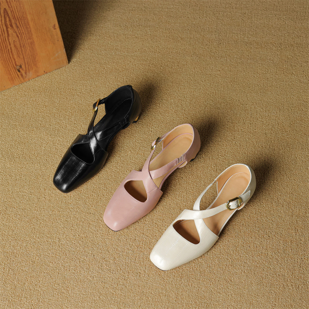 Cavra 本革クロスストラップヒールパンプス