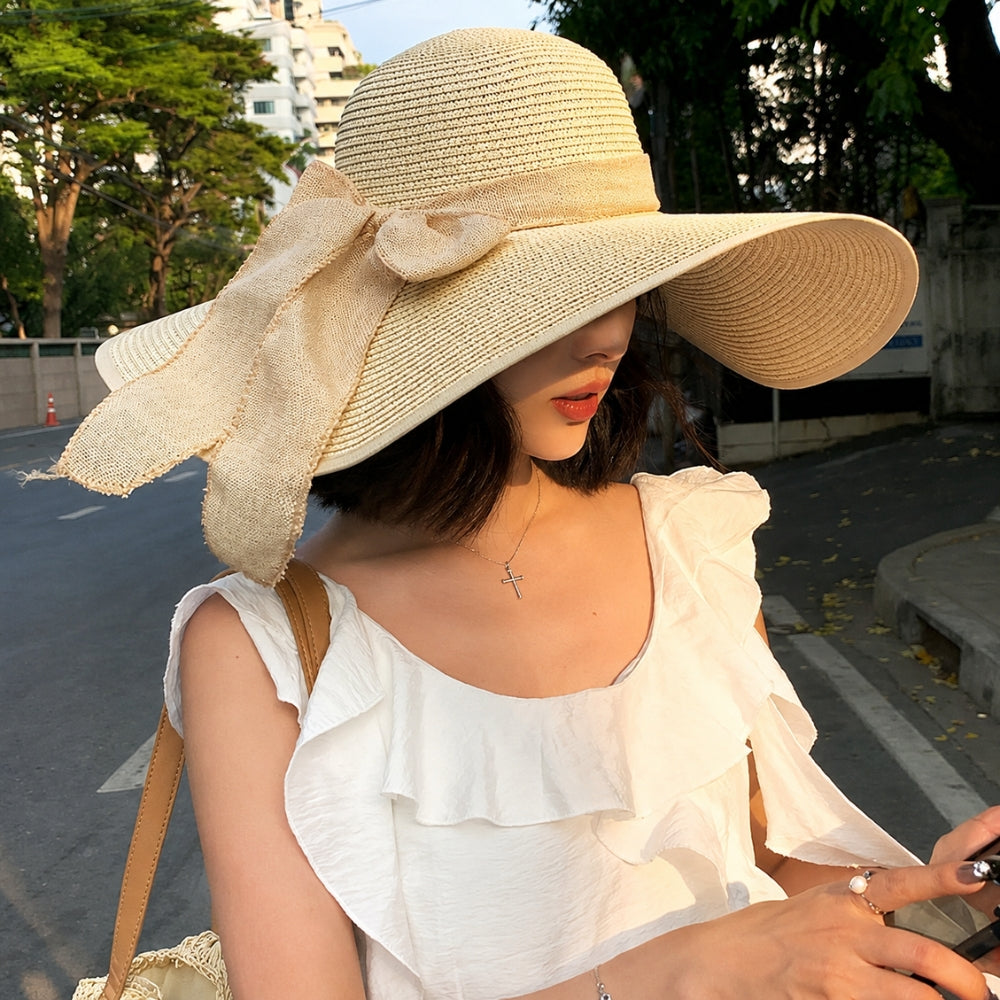 SOLANE ワイドブリムリボンストローハット