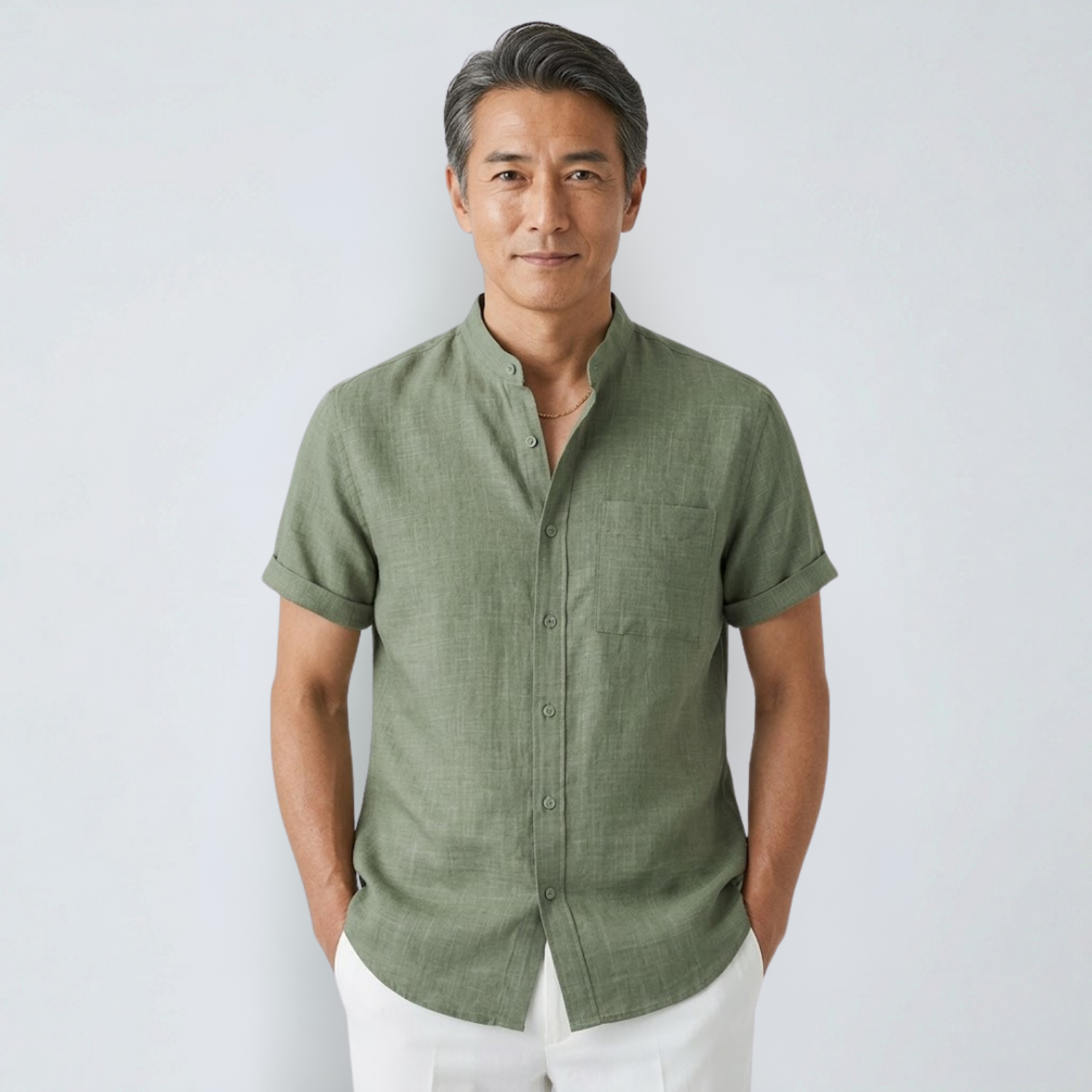TIMO 通気性のあるリネン混紡シャツ