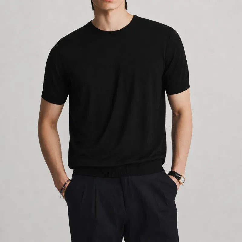 SORAIRO 夏の軽やかシリーズ｜お腹まわりを自然にカバーする なめらか半袖ニットTシャツ