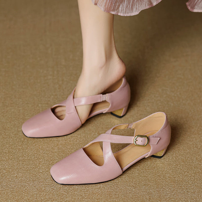 Cavra 本革クロスストラップヒールパンプス
