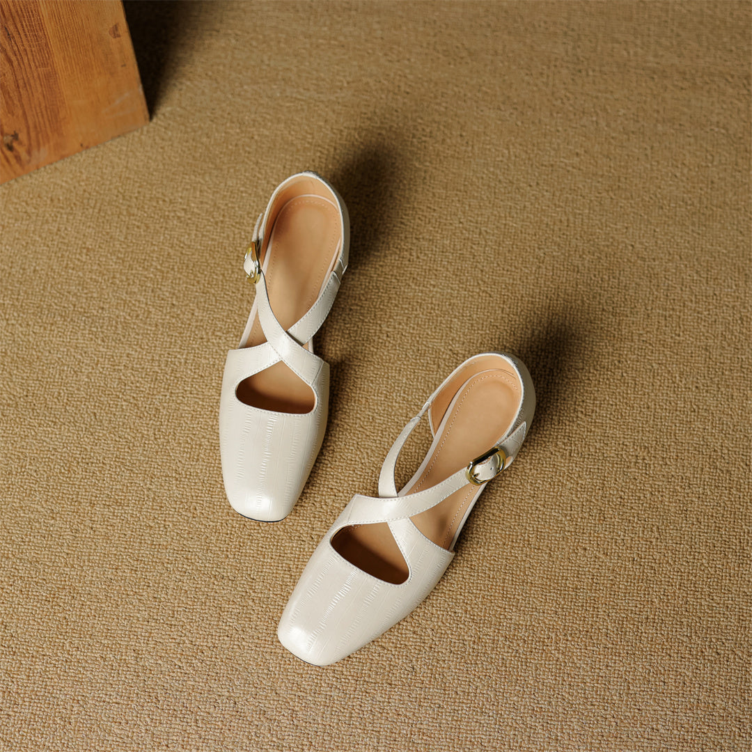 Cavra 本革クロスストラップヒールパンプス