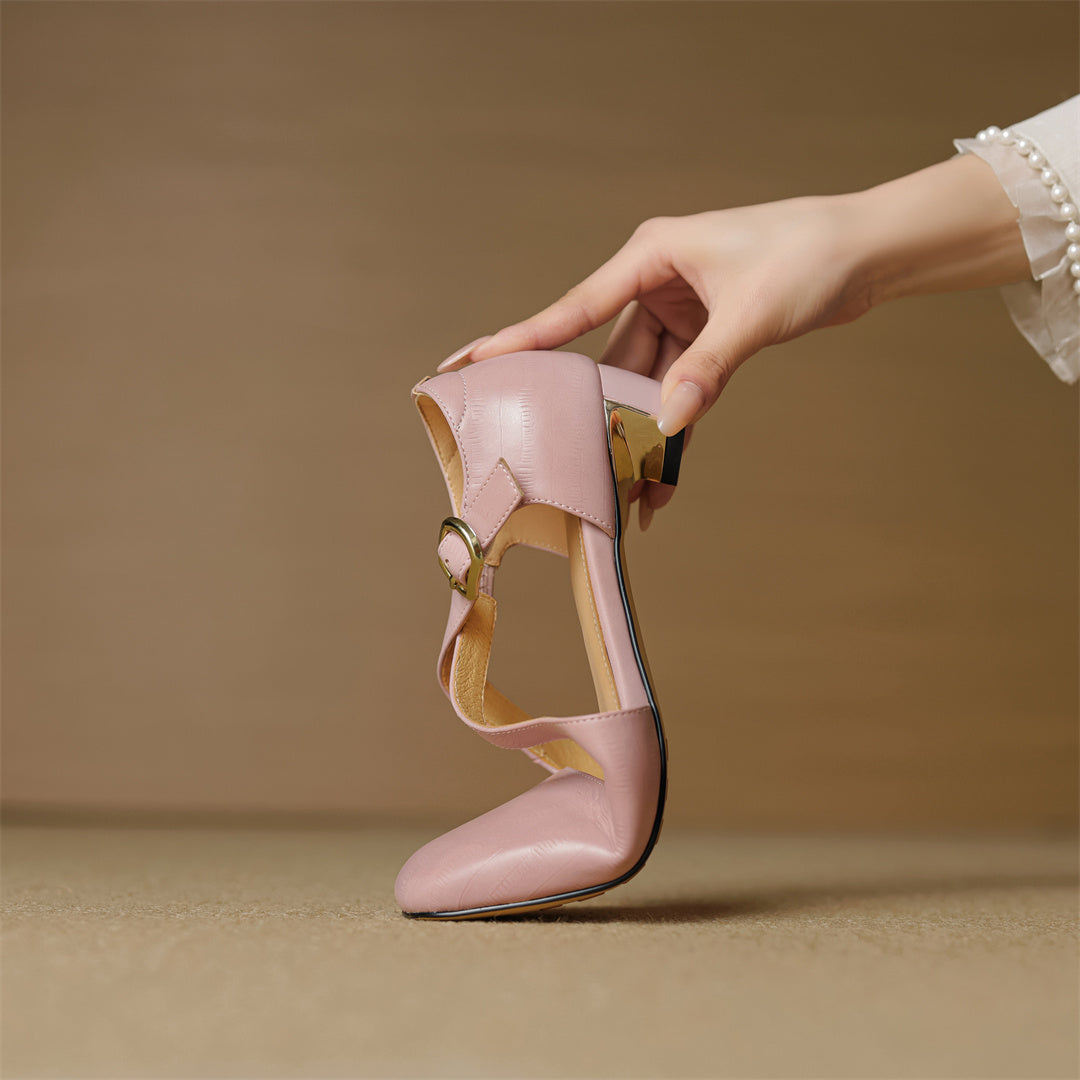 Cavra 本革クロスストラップヒールパンプス